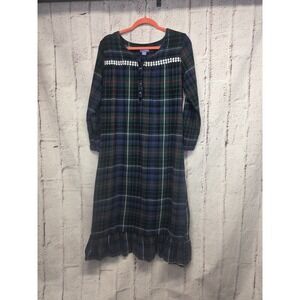 Laura Scott Women's Nightgown Long Sleeved Maxi Flannel Green Plaid Cotton M